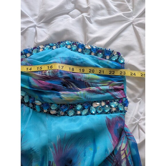 Deb Vtg 90s Y2K Dress Womens 24 Strapless Embellished High-lo Blue Peacock Maxi - Picture 13 of 16